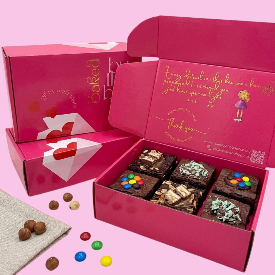 Assorted box of chocolate brownies in Baked by the Bay&