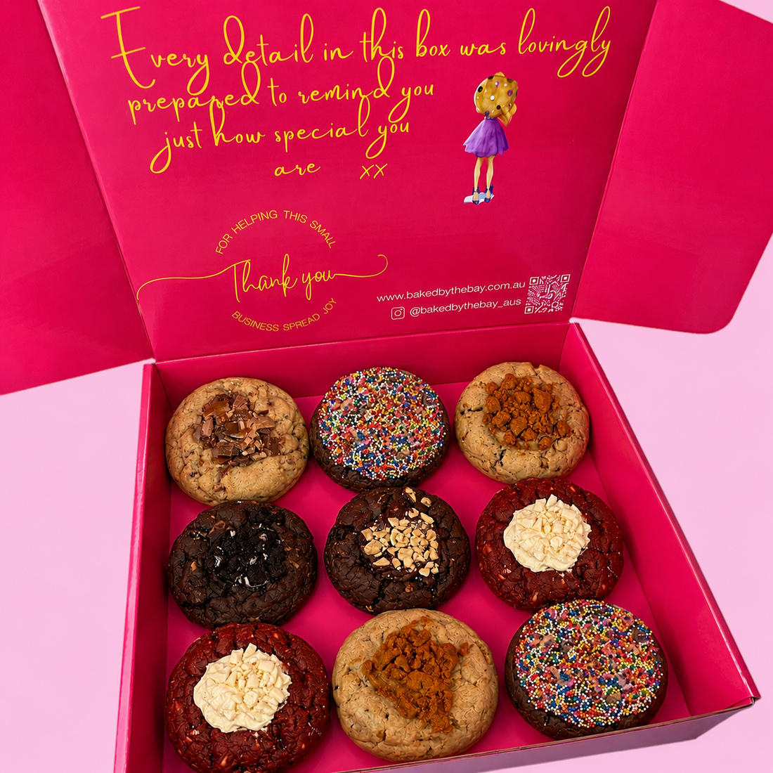 Box of assorted premium chunky cookies in Baked by the Bay&