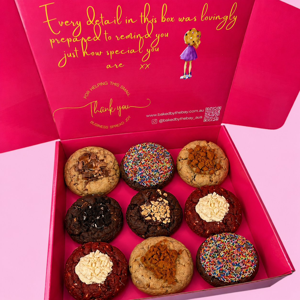 Box of assorted premium chunky cookies in Baked by the Bay&